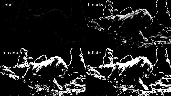 Sobel mask from before manipulated with std.Binarize, std.Maximum, and std.Inflate.